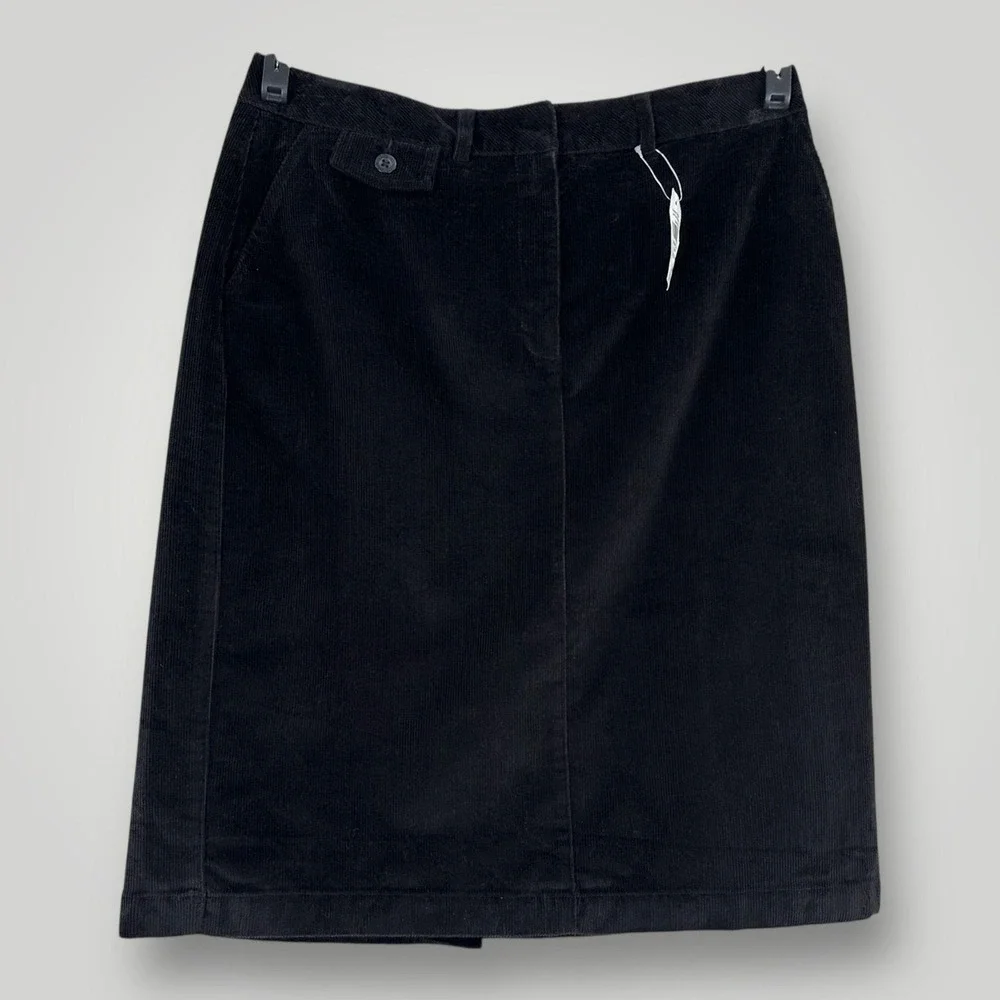 NEW LL Bean Skirt Womens 10 Black Bayside Stretch Cord Classic Fit Corduroy Knee
